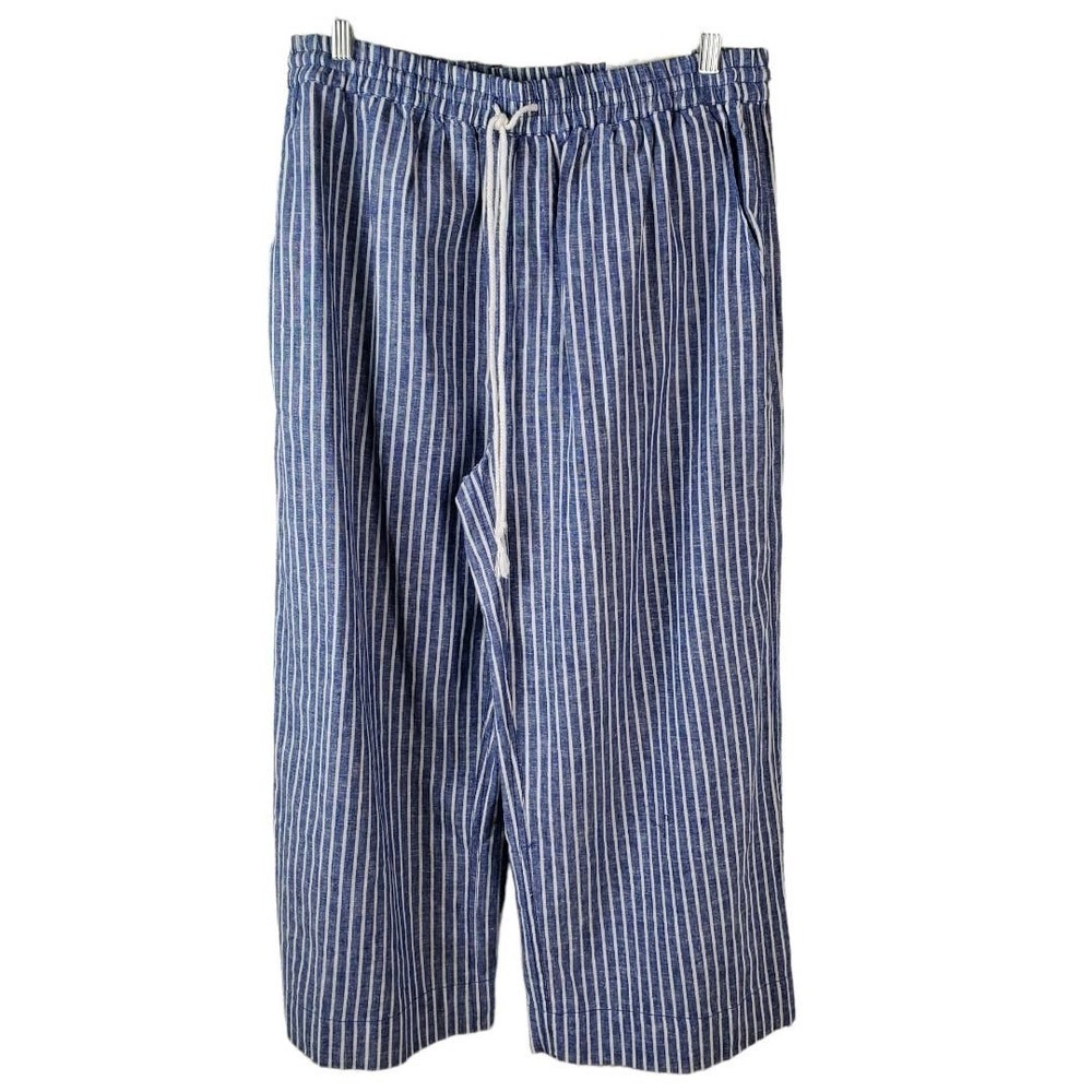 Beach Lunch Lounge Collection Margo Cropped Cerulean Linen Blend Pants Size M